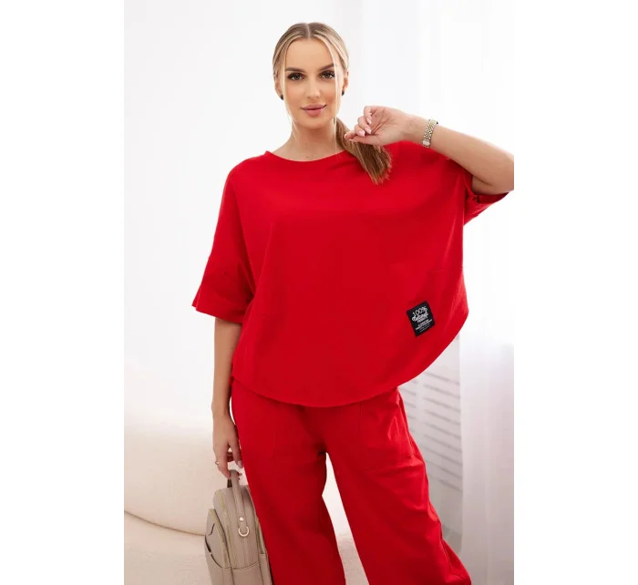 Súprava bavlnená blúzka + nohavice červená