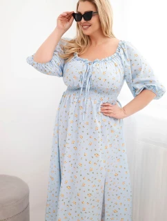 Dámske šaty nadmernej veľkosti s čipkovaným výstrihom a elastickým pásom Blue