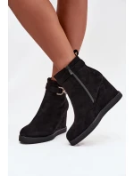 Botki Damskie Na Koturnie Z Ozdobnym Detalem Czarne Marivana
