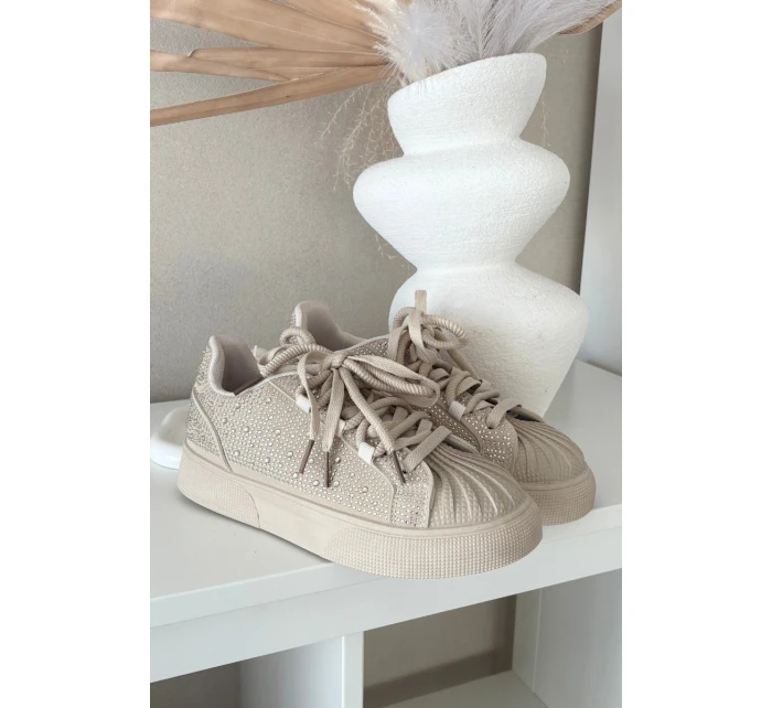 Ozdobené dámské tenisky béžové model 21834860 - Boto