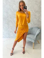 Asymetrické šaty, 3/4 rukávy, hořčicová barva Asymetrické šaty, 3/4 rukávy, hořčicová barva