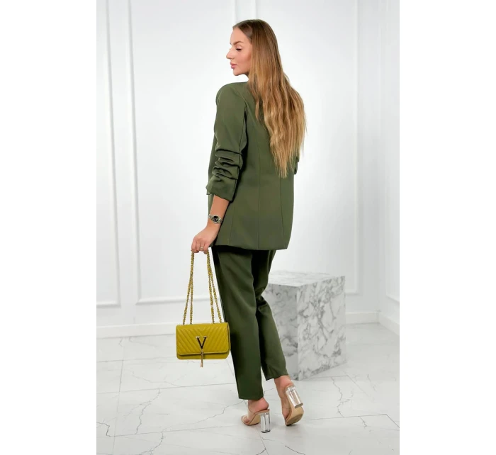 Elegantná súprava saka a nohavíc v khaki farbe