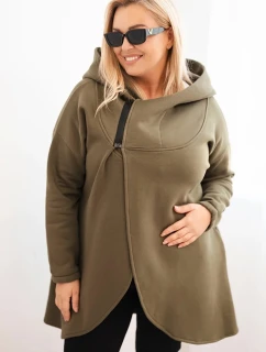 Dámská mikina Plus Size s kapucí a asymetrickým zipem khaki