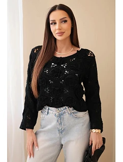 Dámsky čipkovaný sveter s kvetinovým vzorom čierny
