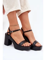 Eko Kožené Sandály Na Podpatku Černé model 21699452 - Boto Eko Kožené Sandály Na Podpatku Černé model 21699452 - Boto