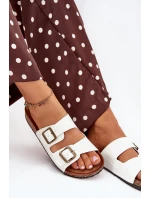 Damskie Klapki Na Korkowej Platformie Z Klamrami Białe Vesina