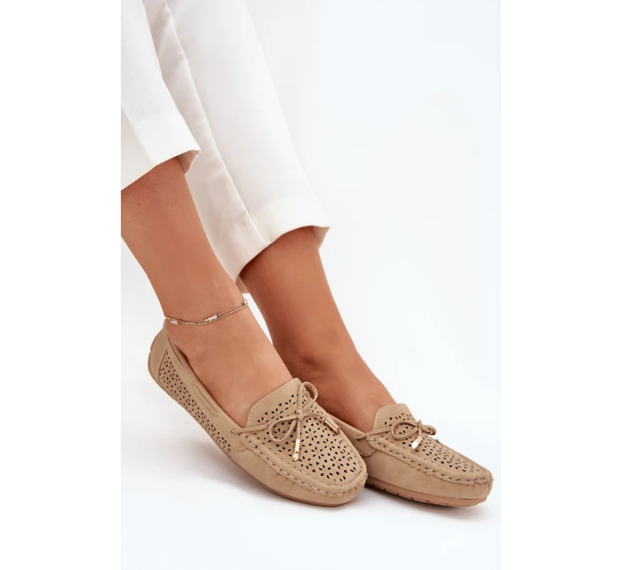 Dámské mokasíny s vzorem a šněrováním Khaki model 21704501 - Boto Dámské mokasíny s vzorem a šněrováním Khaki model 21704501 - Boto