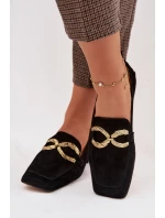 Dámské mokasíny z přírodního semiše zlatý detail D&A model 22031903 Černé - S.Barski
