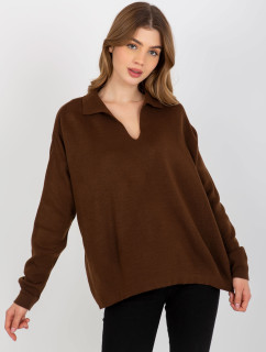 Tmavohnedý jednoduchý oversize sveter s golierom