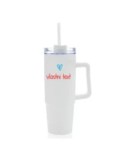 Vlastní text na termosku s průhledným víčkem