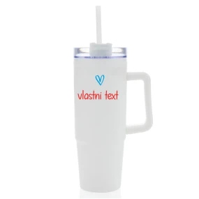 Vlastní text na termosku s průhledným víčkem
