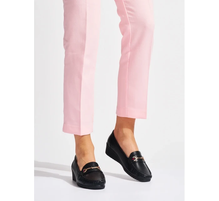 Komfortní dámské  mokasíny černé na klínku