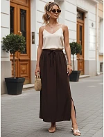 Dámska maxi sukňa s elastickým pásom hnedá FashionStreet CY0515 Dámska maxi sukňa s elastickým pásom hnedá FashionStreet CY0515