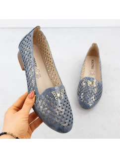 Dámská prolamovaná obuv na nízkém podpatku modrá M.Daszynski model 21960226 - M. Daszyński