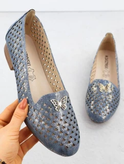 Dámske ažurové topánky na nízkom podpätku modré M.Daszynski SA222-3