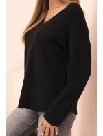 Svetr dámský s viskózou s výstřihem do V černý