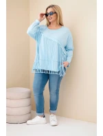 Dámske Plus veľkosť bavlnená blúzka s strapcami Blue