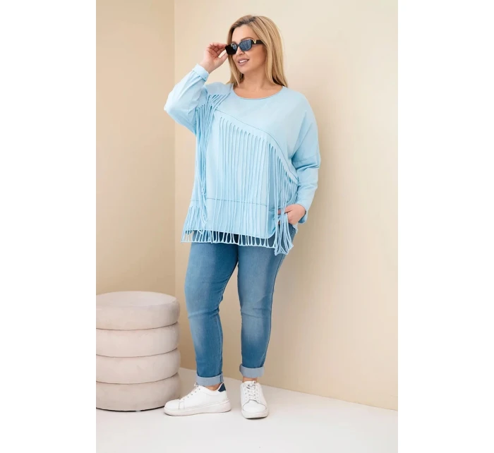 Dámske Plus veľkosť bavlnená blúzka s strapcami Blue