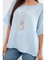 Dámska bavlnená blúzka oversize s krátkymi rukávmi modrá