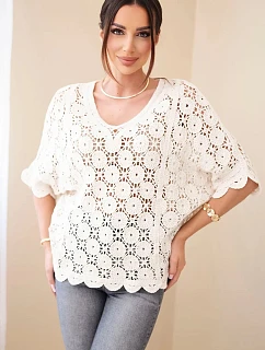 Dámsky letný čipkovaný sveter s gombíkmi a dlhými rukávmi čierny