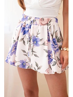 Dámské viskózové šortky s květinovým vzorem se zavazováním v pase fialové