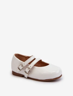 Lakierowane Balerinki Dziecięce Z Paseczkami Białe Margenis