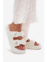 Piankowe Klapki Damskie Na Platformie Ecru Falowena Piankowe Klapki Damskie Na Platformie Ecru Falowena