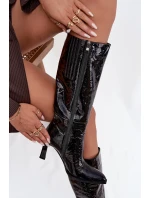 Zdobené Lakované Kozačky Dámské Na Podpatku model 21713951 Černé - D&A