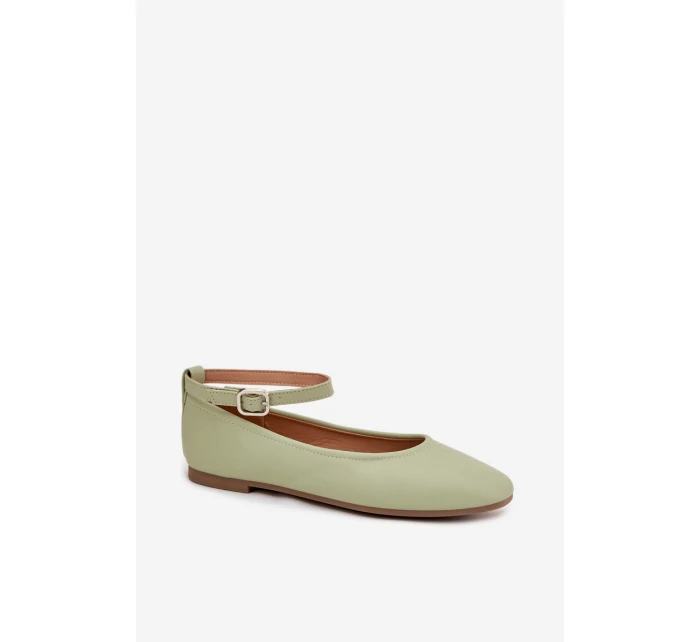 Dámské baleríny s páskem a sponou Zelené model 21747615 - Boto