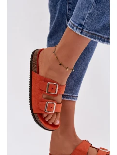 Dámské pantofle oranžové s přezkami Oliena