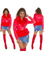 Dámská sexy kožená bunda s kožešinou Červená model 21041666 - In-style Fashion Dámská sexy kožená bunda s kožešinou Červená model 21041666 - In-style Fashion