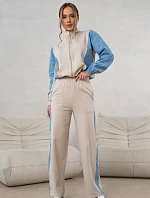 Mikinový set mikina na zips + široké nohavice béžovo-modrá (821151)