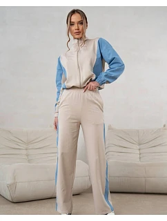 Mikinový set mikina na zips + široké nohavice béžovo-modrá (821151)