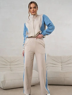 Mikinový set mikina na zips + široké nohavice béžovo-modrá (821151)