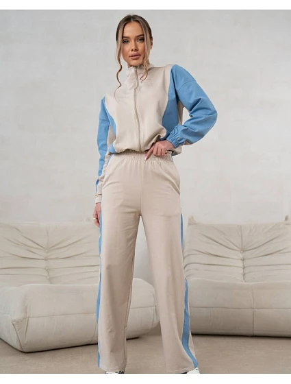 Mikinový set mikina na zips + široké nohavice béžovo-modrá (821151) Mikinový set mikina na zips + široké nohavice béžovo-modrá (821151)