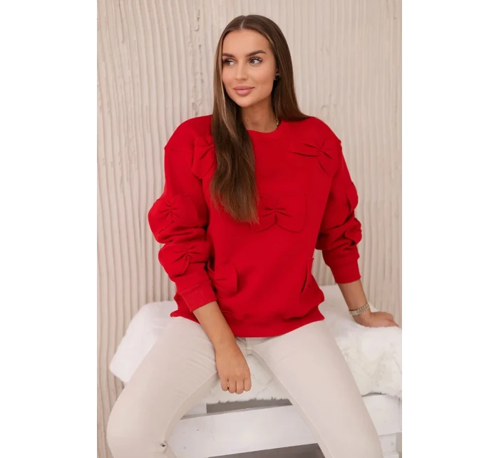 Zateplená mikina so šnúrkou na stiahnutie a ozdobnými mašľami Červená Zateplená mikina so šnúrkou na stiahnutie a ozdobnými mašľami Červená