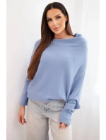 Svetr dámský viskózový asymetrický typu model 21949298 džínový modrý - K-Fashion