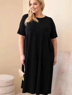 Dámské bavlněné šaty Plus Size s krátkým rukávem a volánem černá