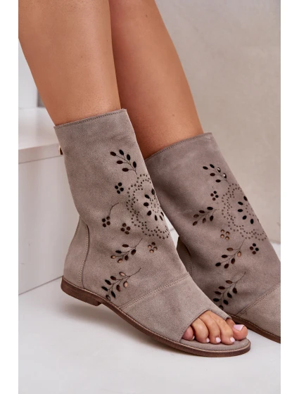 Zazoo 3437 Damskie Zamszowe Sandały Z Cholewką Na Zamek Beżowe