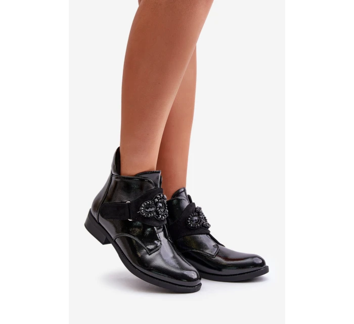 Lakované Dámské Boty S Ozdobou Zateplené Černé model 21671780 - S.Barski