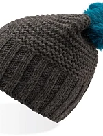 Atlantis Headwear Monte Bianco Pletená čiapka s bambulou „Monte Bianco“ 33.0185 tmavošedá/tyrkysová