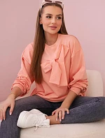 Bavlnená blúzka s mašľou marhuľová