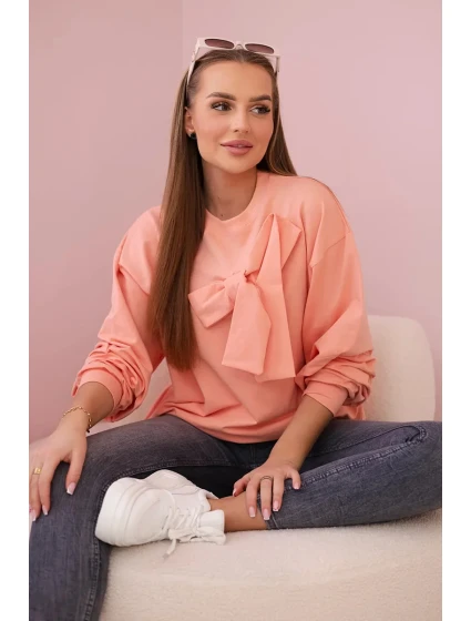 Bavlnená blúzka s mašľou marhuľová Bavlnená blúzka s mašľou marhuľová