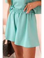 Dámska bavlnená súprava so širokými šortkami mentolová Dámska bavlnená súprava so širokými šortkami mentolová