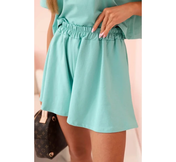 Dámska bavlnená súprava so širokými šortkami mentolová Dámska bavlnená súprava so širokými šortkami mentolová