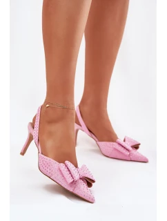 Zdobené lodičky s a mašlí růžové model 21699354 - Boto