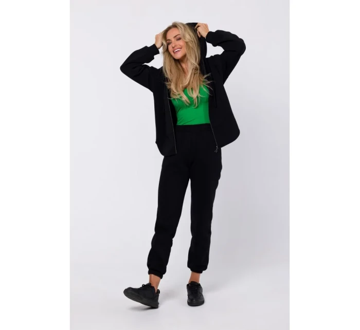 M761 Mikina s kapucí na zip a klokaní kapsou - černá