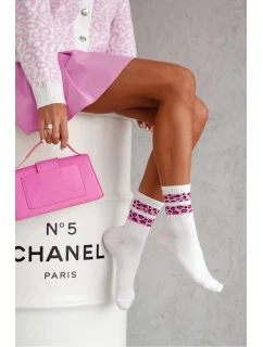 Dámske ponožky s leopardími pruhmi - biele/ružové