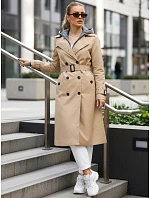 Dámsky dvojradový kabát s kapucňou FashionStreet camel TY5656