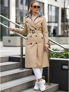 Dámsky dvojradový kabát s kapucňou FashionStreet camel TY5656